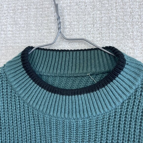 VTG 90s Chunky Thermal Knit Sweater Retro Heritage Patch Deep Forest Green Read - Picture 7 of 16